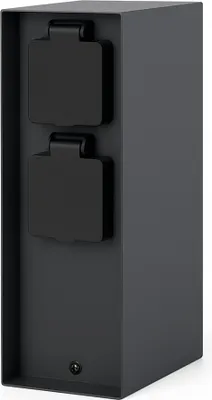 Produktbild von Grafner Edelstahl Design Gartensteckdose mit 4 Steckdosen, IP44, eckig, anthrazit, KEIN ROST – Pulver-Beschichtung, klein und schmal, Energiesäule Mehrfach Metall Außen Steckdose 2-Fach schwarz