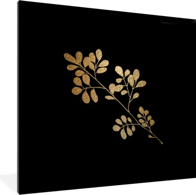 Produktbild von MuchoWow® MuchoWow® Gerahmtes Poster Gold - Pflanze - Blätter 40x40 cm - Poster mit zchwarzem Bilderrahmen - Mit Rahmen - Wanddekoration Schlafzimmer