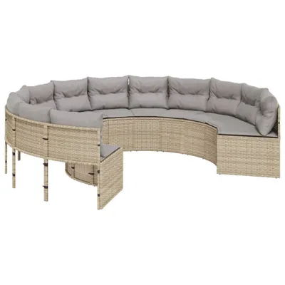 Zdjęcie produktu dla Sofa ogrodowa z poduszkami, okrągła, beżowy rattan PE