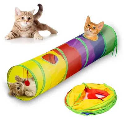 Immagine prodotto di Tunnel per gatti, pieghevole, con pallina giocattolo