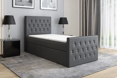 Produktbild von Boxspringbett, Jugendbett LILI 80x200 (Rechts) mit Bettkästen, Bonell-Matratze und Topper. Farbe: Grau