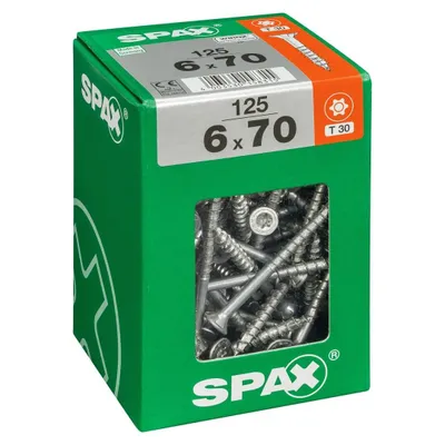 Obrázok produktu pre Univerzálna skrutka SPAX, 6 x 70 mm, 125 kusov, s čiastočným závitom, so zápustnou hlavou, T-STAR plus T30, 4CUT, WIROX - 4191010600706
