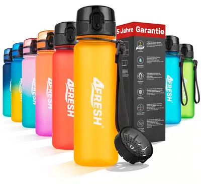 Produktbild von 4FRESH Trinkflasche 500 ml aus Tritan – BPA-freie Wasserflasche mit Sieb, auslaufsicher, Sportflasche klein für Fitness, Schule & Alltag