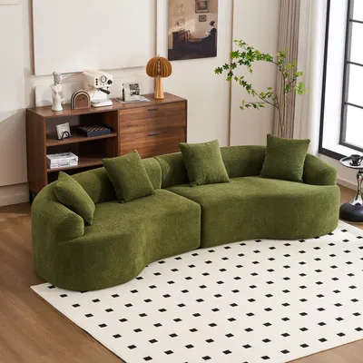 Image de Canapé modulable aux lignes courbes - 4 places, vert - Revêtement en polyester - Aucun montage requis - Peu encombrant