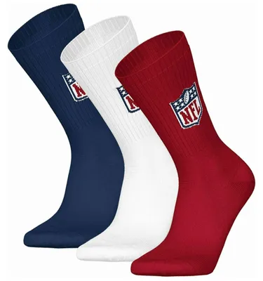 Produktbild von NFL Uni Socken, 3er Pack - NFL Shield 3Pack Crew Socks, Logo, Baumwollmischung Dunkelblau/Weiß/Rot 43-46