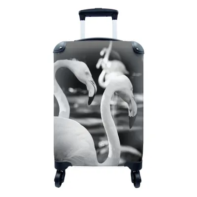Produktbild von MuchoWow® Koffer Handgepäck Trolley Rollkoffer Kleine Reisekoffer mit 4 Rollen - Nahaufnahme von Flamingos in schwarz-weiß - Cabin Size < 55x40x23 cm & 55x40x20 cm - Fotokoffer - Kabinenkoffer - Boardgepäck - Reise-Box - Reisekoffer - Reisegepäck - Koffer mit Bild - Trolley für Kinder