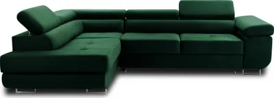 Image de Best Mobilier Pablo - canapé d'angle gauche - 5 places - convertible avec coffre et têtières réglables - en velours , Vert