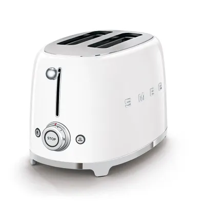 Produktbild von SMEG Edelstahl Toaster 2 Scheiben 6 Modi, Hochglanz, Auftaufunkton, 2 kurze Schlitze, für 2 Scheiben, 950,00 W, Auftauen, Rösten, Stopp - Weiß