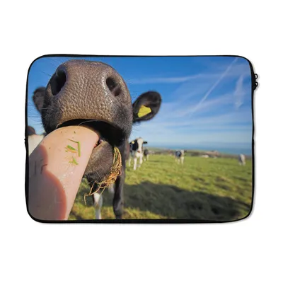 Produktbild von MuchoWow® Laptop Hülle 13 Zoll Kühe - Gras - Zunge Laptoptasche - Laptophülle - Sleeve - Rundumschutz