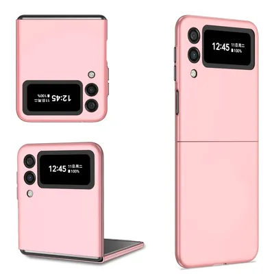 Multiple views of a pink foldable smartphone case.