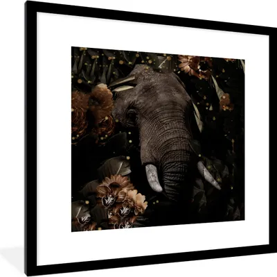 Produktbild von MuchoWow® MuchoWow® Gerahmtes Poster Elefant - Blumen - Licht - Botanisch 40x40 cm - Poster mit zchwarzem Bilderrahmen - Poster - Plakat im Rahmen