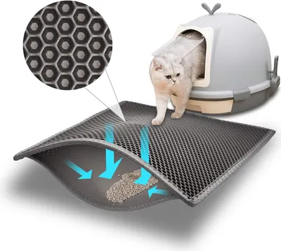 Produktbild von Katzenklo Matte, Katzenstreu Matte Katzenklo Unterleger Waben Design Katzentoilette Vorleger Wasserdichte Doppelte Schichte Entwurf Bienenwabe Mat (Grau 45*60 cm)