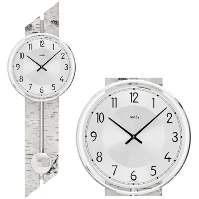 Produktbild von AMS 7470 Wanduhr Quarz mit Pendel Pendeluhr Holz Birke-Optik