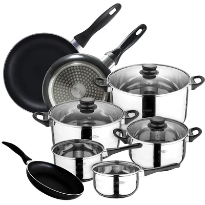 Kochgeschirr-Set, 8-teilig + 3 Töpfe, Edelstahl, Chrom