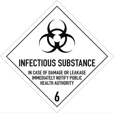 Produktbild von Gefahrzettel Klasse 6.2 Text INFECTIOUS.., Papier, 100x100 mm, 1000 Stück/Rolle