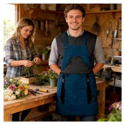 Produktbild von Gartenschürze aus Segeltuch, verstellbar, mit Taschen für Gartenarbeit und Outdoor-Aktivitäten
