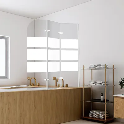 Produktbild von Ikodm Duschwand für Badewanne 120x140cm, 3-teilig faltbare Glas Duschwand, 6mm EGS Sicherheitsstreifen Badewanne Bildschirm, duschkabine Zubehör, weißer Streifen