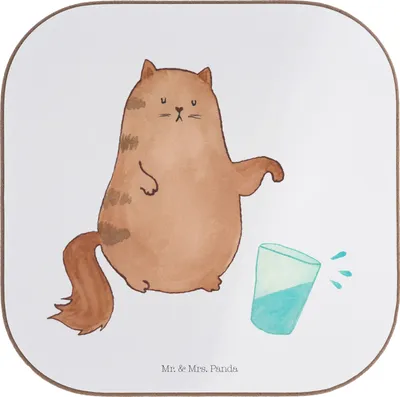 Produktbild von Mr. & Mrs. Panda Untersetzer für Gläser Katze Wasserglas - Weiß - Geschenk, Haustier, gläseruntersetzer, Tischuntersetzer, Cats, Coaster, Tasse, Katzen, Glas, Cat