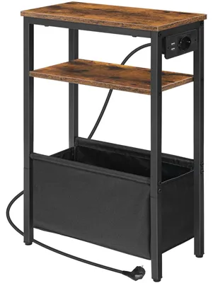 Beistelltisch mit Steckdose und USB, 40x20x60 cm, braun/schwarz