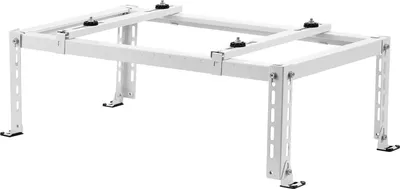 A white metal bracket for an air conditioning unit, shown against a white background.