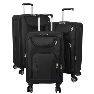 Produktbild von Nylon Kofferset 3tlg Maribor schwarz Trolley Weichgepäck 4 Rollen Koffer S, M und L