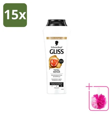 Productafbeelding van 15 x Schwarzkopf Gliss Total Repair Shampoo voor intensieve haarreparatie, 250 ml - Voordelige verpakking - 15 stuks