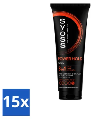 Zdjęcie produktu dla 15 sztuk żelu do włosów Syoss Power Hold - bardzo mocne utrwalenie - 250 ml - zestaw ekonomiczny
