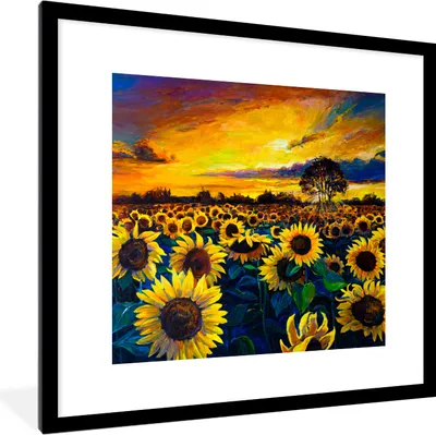 Produktbild von MuchoWow® Gerahmtes Poster Gemälde - Ölfarbe - Blumen - Sonnenblume 40x40 cm - Poster mit Schwarzem Bilderrahmen Wandposter Rahmen Foto Bilder - Poster - Plakat im Rahmen