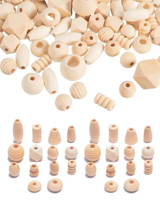 Holzperlen 200 g, natürliche unbehandelte Perlen, gemischte Formen, DIY