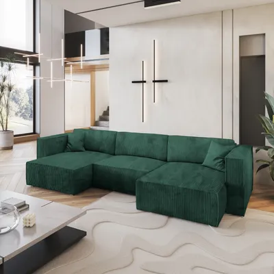 Produktbild von Masseno Ecksofa SARMO P mit Schlaffunktion U-Form, Sofa mit Bettkasten, Wohnzimmersofa, Couch, Soffa, Bettsofa, Couchgarnitur- Grün, POSO 14
