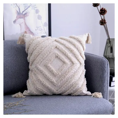 Produktbild von 1 Stück Boho Kissenbezug aus Baumwolle für Dekokissen in Marokko-Design, getuftet, für Sofa, Schlafzimmer, Wohnzimmer (A, 45x45cm)