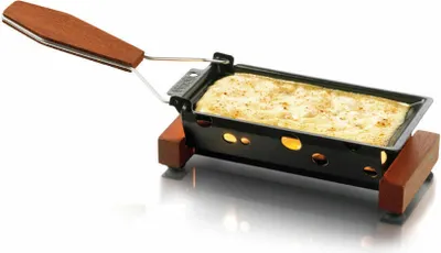Obrázek produktu pro Boska Raclette pro 2 osoby Oslo - Mini raclette pro dva čajníky - Charakteristické dřevo s lopatkou [Půjčte si pochoutky s taveným sýrem nebo grilovanou zeleninou] [Nepřilnavý povrch]