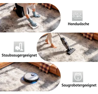 Productafbeelding van Vloerkleed 150 cm, lichtgrijs, hoogpolig, antislip, voor woonkamer