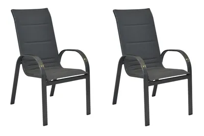 Produktbild von Merxx Gartensessel Amalfi graphit 2er Set, stapelbar, gepolstert, hohe Rückenlehne - Aluminium/Textil