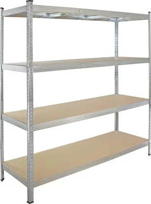 Produktbild von baumarktplus Schwerlastregal Stecksystem, verzinkter Stahl, 180x160x60 cm, 250 kg Tragkraft pro Boden, 4 Böden, zur Werkbank umbaubar, höhenverstellbare Böden