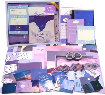 Produktbild von Vintage Scrapbook Zubehör Set, 155 Stück Bullet Journal Zubehör Set mit A6 Raster Notizbuch, Scrapbook Stickers, Reisebuch Geschenkset, DIY Geschenk