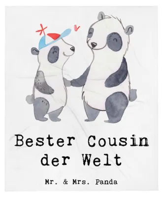 Produktbild von Mr. & Mrs. Panda Kuscheldecke Panda Bester Cousin der Welt - Weiß - Geschenk, Cousine, Geschenkidee, Verwandtschaft, Plaid, Familie, Sohn von Tante, Vetter, Sofadecke