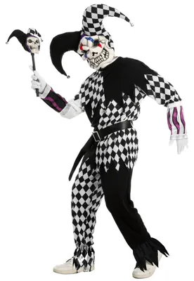 Clown-Kostüm-Set mit Maske, Overall & Stock – Schwarz, XL