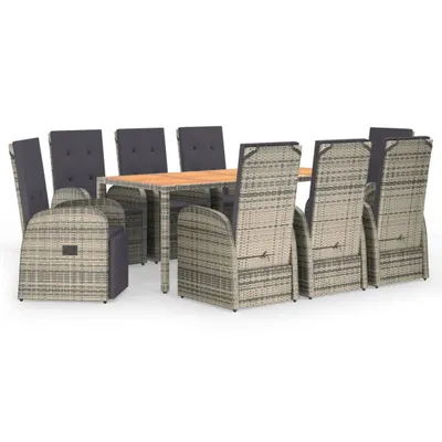 Obrázok produktu pre vidaXL 9-dielna záhradná jedálenská súprava s vankúšmi Grey Poly Rattan