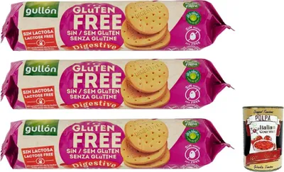 Produktbild von 3x Gullón Gluten Free Digestive Biscotti Senza Glutine,Kekse Glutenfrei 150g + Italian Gourmet Polpa di Pomodoro 400g Dose