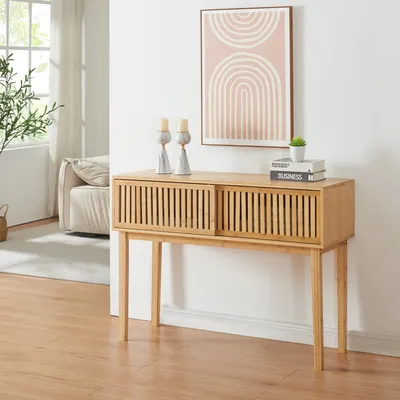 Produktbild von Konsolentisch 'Ypäjä' mit 2 Schiebetüren 110 x 39 x 81 cm Bambus