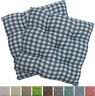 Produktbild von Stuhlkissen Genua 38x38 cm 2er Pack Sitzkissen mit Steppung, Farbe:Karo-Blau
