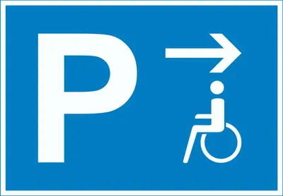 Produktbild von Behinderten Parkplatz Schild mit Richtungspfeil rechts waagerecht A4 (210x297mm)
