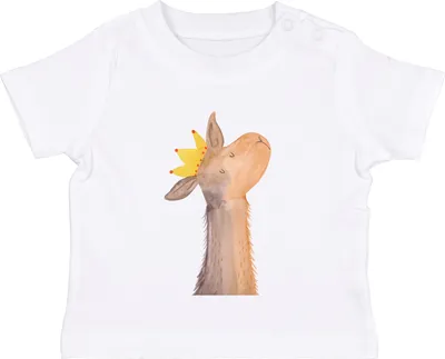 Produktbild von Mr. & Mrs. Panda  T-Shirt Lamakopf König 0. - 6. Monat - Weiß - Geschenk, Baby Oberteil, Lama, Abitur, Lamas, Mama, Freundin, Shirt, Babyshirt
