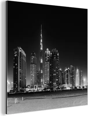 Obrázok produktu pre Nástenná dekorácia Kovový kovový obraz Wall Art 50x50cm Dubaj - panoráma - čierna - biela Muchowow Hliníkové obrazy