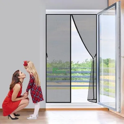 Produktbild von Magnetschutztür für Balkon 260x205 cm - Schwarzes Netz mit Verstärktem Rand und Breitem Klettverschluss