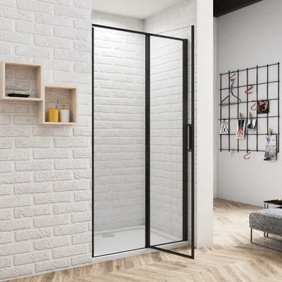 Produktbild von Schwarz BxH:90X185cm Duschkabine Duschwand Nischentür aus 6mm Nano Sicherheitsglas