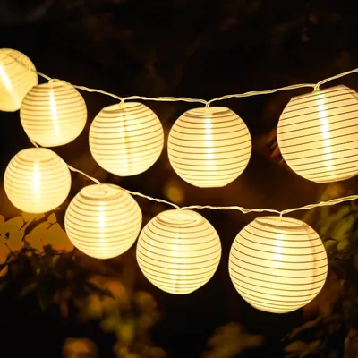 Productafbeelding van Lichtsnoer Lampionnen 3,6m - Op Batterijen - Warmwit - Halloween - Voor Buiten