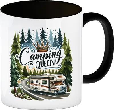 Produktbild von Wohnmobil Camping Queen Kaffeebecher in schwarz