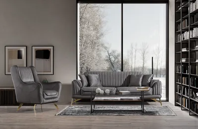 Produktbild von Villa Möbel Sofa Set Bond Grau Stellvariante:3+1+1 Relax- und Bettfunktion, pflegeleichter Mikrofaser Samtstoff
